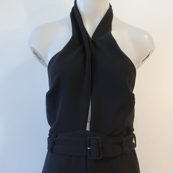 Womens Intermix Motobi Black Belted Halter Cut Out Sleeveless Flared Jumpsuit L - Picture 5 of 16